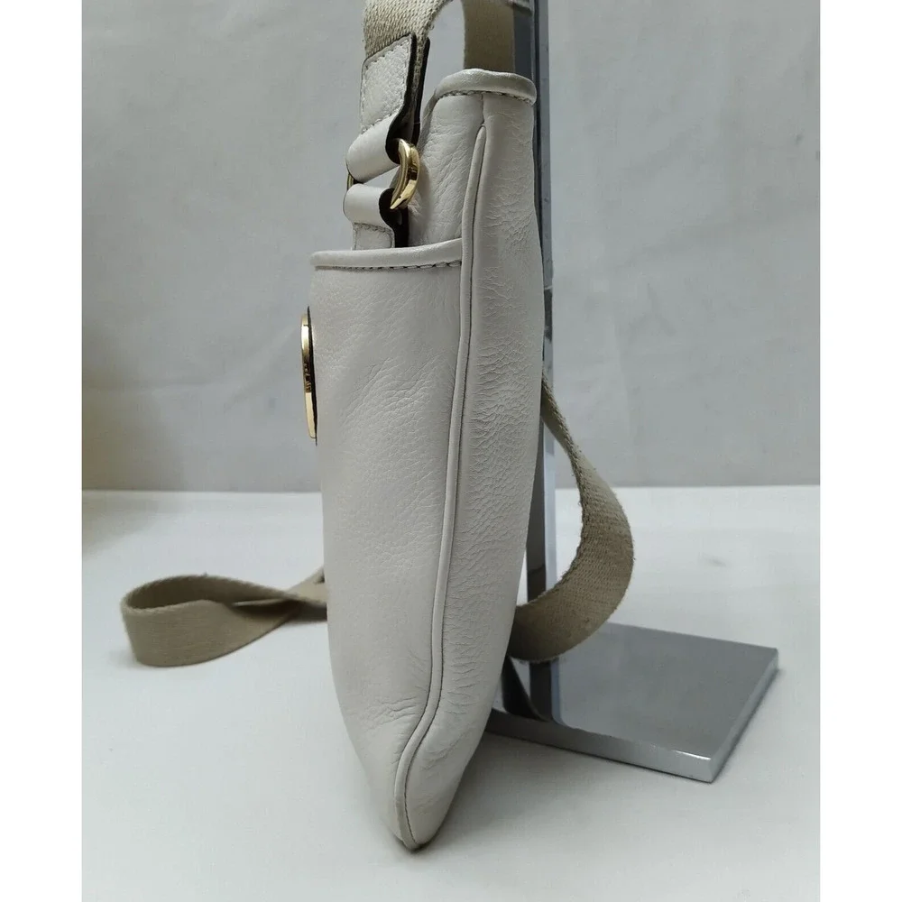Michael Kors White Leather Round Logo Crossbody Bag